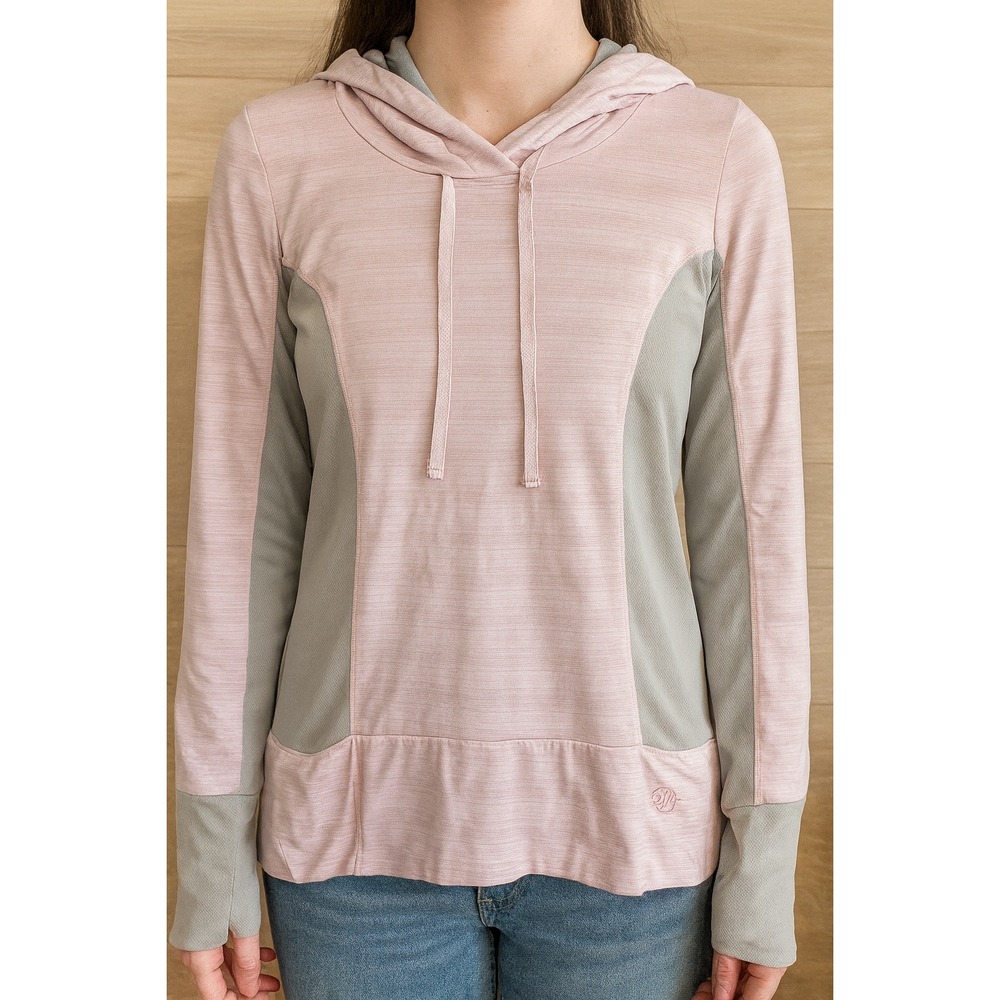 MPG Mondetta Performance Gear Hoodie Thumb Holes Pink Gray Athletic Jacket‎